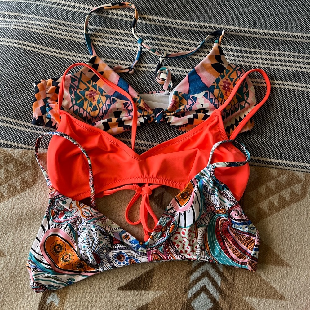 Bikini top trio. Size medium. J. Crew and Athleta.